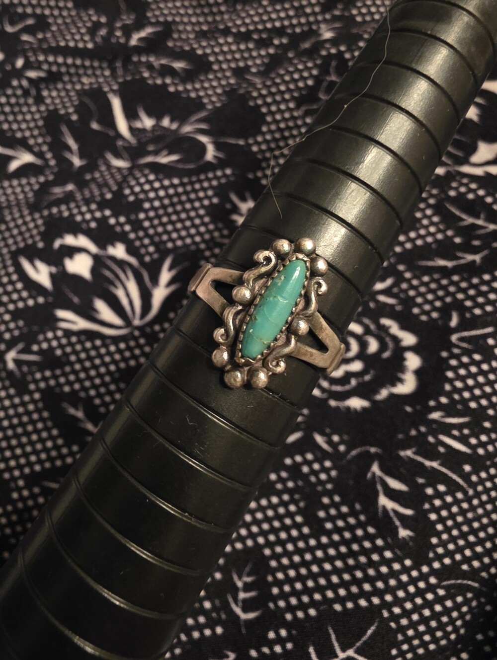Vintage Navajo Style Sterling Silver Marquise Turquoise Ring